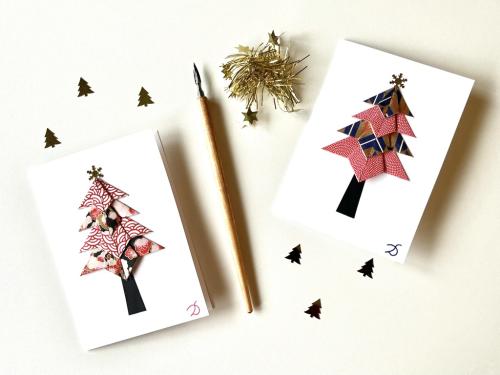 Sapins de Noël en origami - papier avec motis japonais 